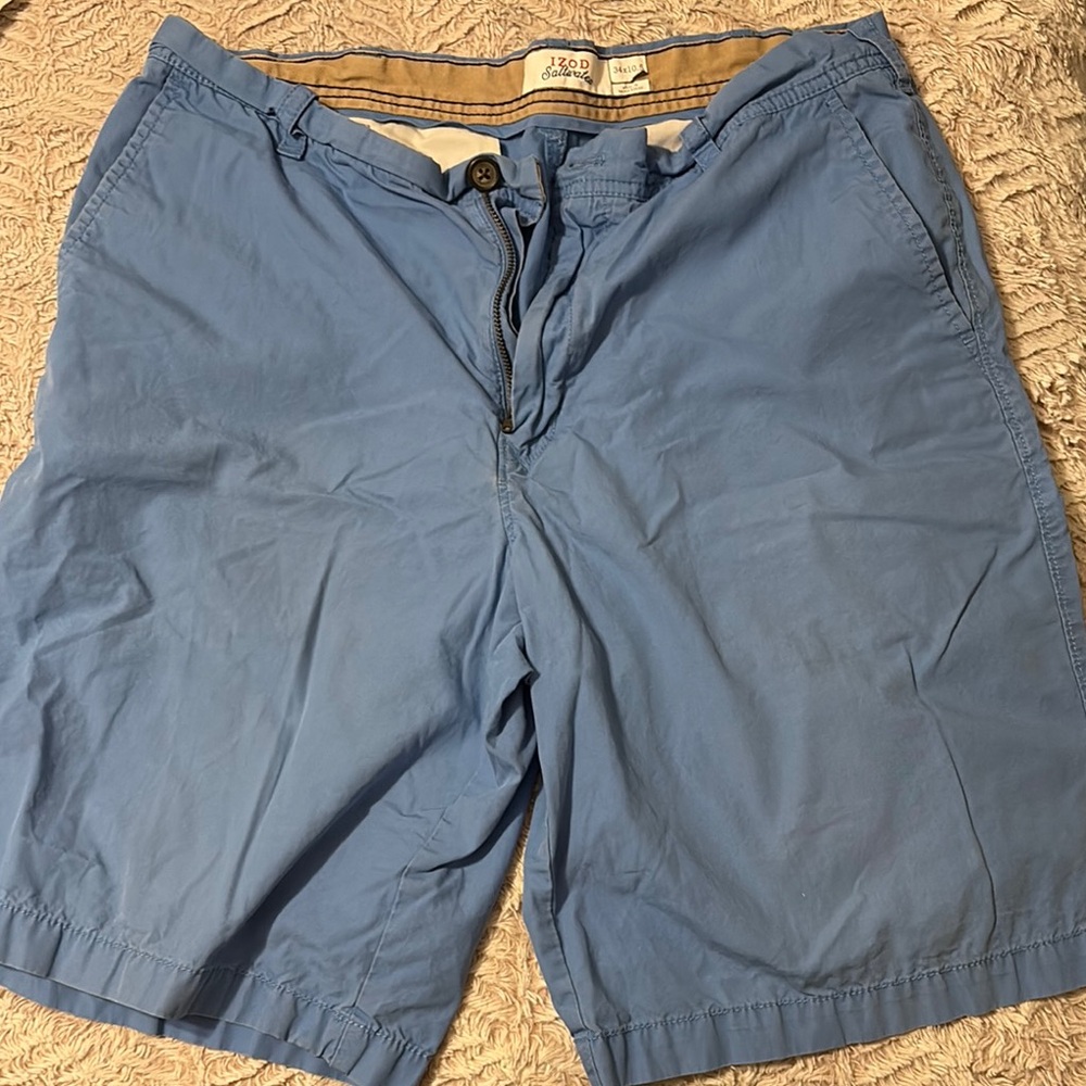Izod Blue Flat Front Shorts Lightweight Cotton Blend